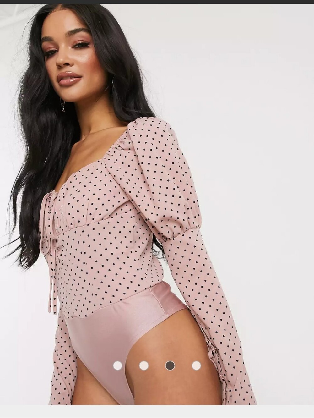 Darling Mauve Pink Polka Dot Puff-Sleeve Tie-Front Bodysuit